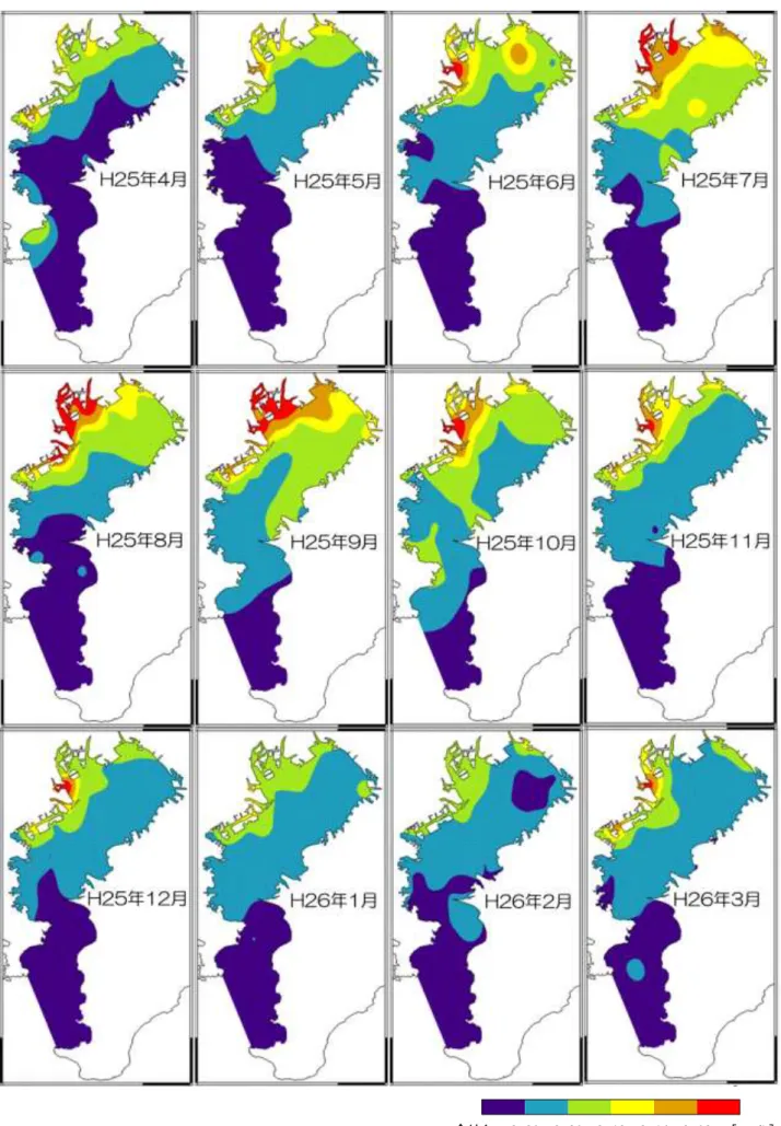 図 21-9  全りん（上層）の月別水平分布 
