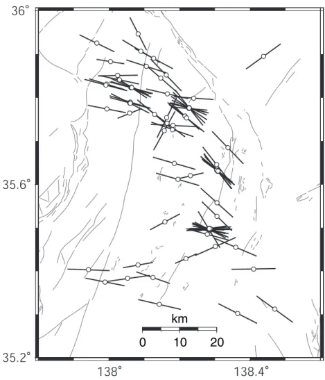 Fig. 13. The directions of the P-axis derived from focal mechanism solutions. They are NW-SE  to WNW-ESE, which conforms to the general tectonic trend in this area.