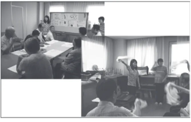 図 4　カロリー計算表 図 5　運動に関する学習会 － 148 －カメラに納め提供して貰ったデータである。食事内容を書き留めるのは大変難しく，どうしたら簡単にデータ化できるか検討した。正確なカロリーは分かりにくくなるが，簡便な方法としてデジタルカメラに納める方法をとった。注意点は 1 回に食べきる量を器に盛りつけて貰うこと，器の大きさが分かるよう箸やボールペンなどを写真内に入れて写して貰うよう依頼した。また，煮物など具材が分かりにくいものは，データ提供時に何が入っていたかを尋ねた。そのデータを持ち帰り，食事