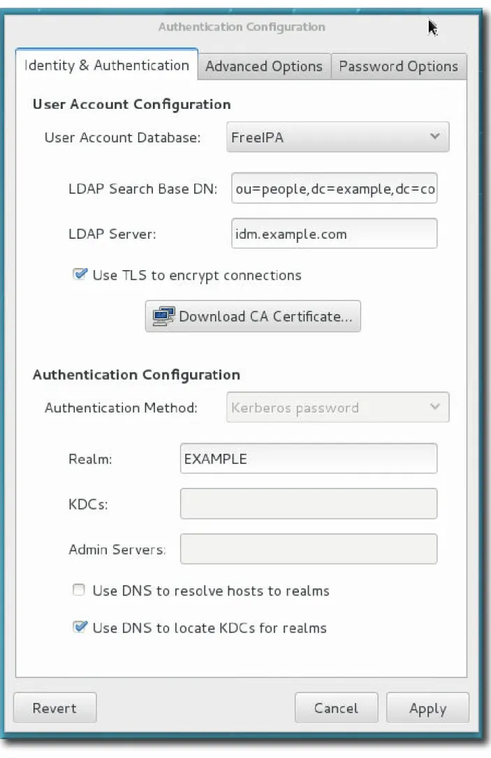 図 2.1 authconfig ウィンドウ ウィンドウ