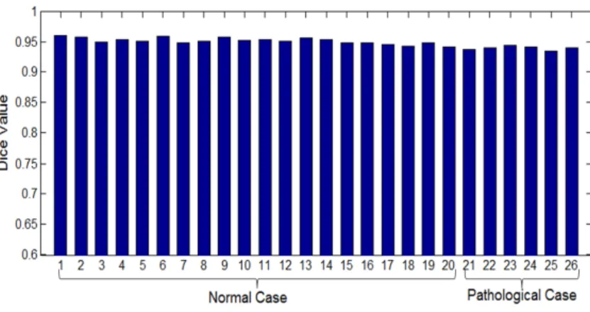 Figure 3.7: Our technique performed on the Group-I dataset with Dice measure- measure-ment