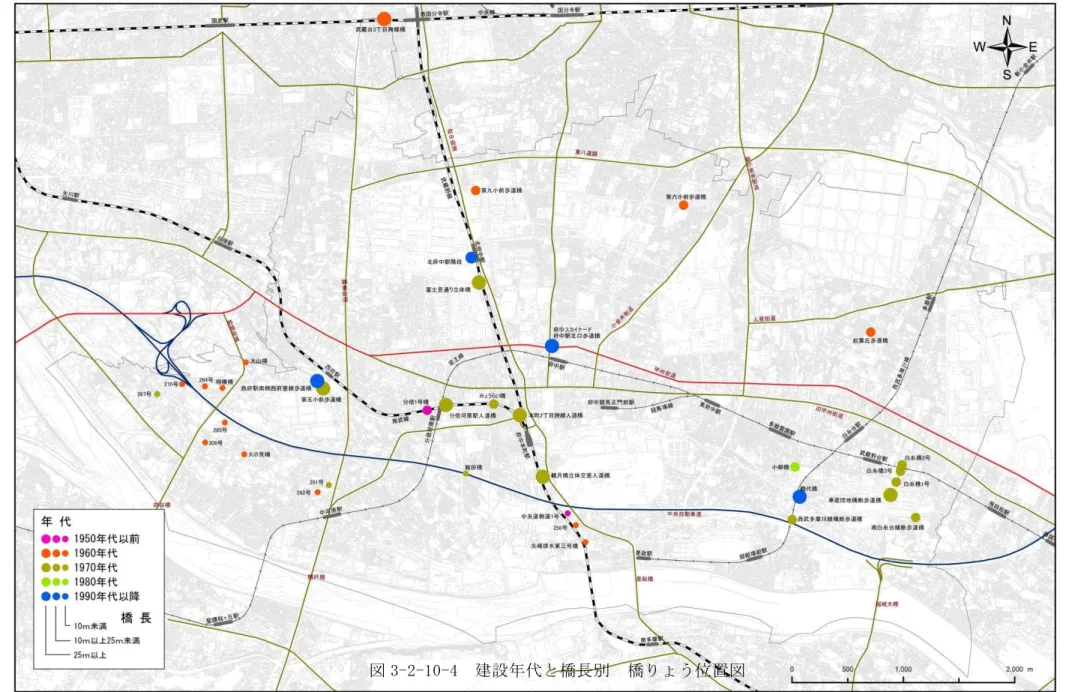 図 3-2-10-4  建設 代 橋長 橋 う位 置図