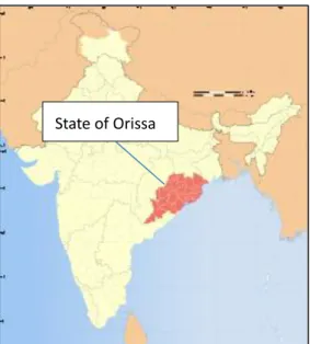 Fig. 3: Location of Orissa in India  Source: Wikipedia 