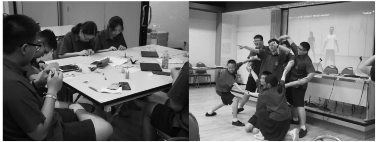 Figure 3. Students make origami and practice traditional dancing. 