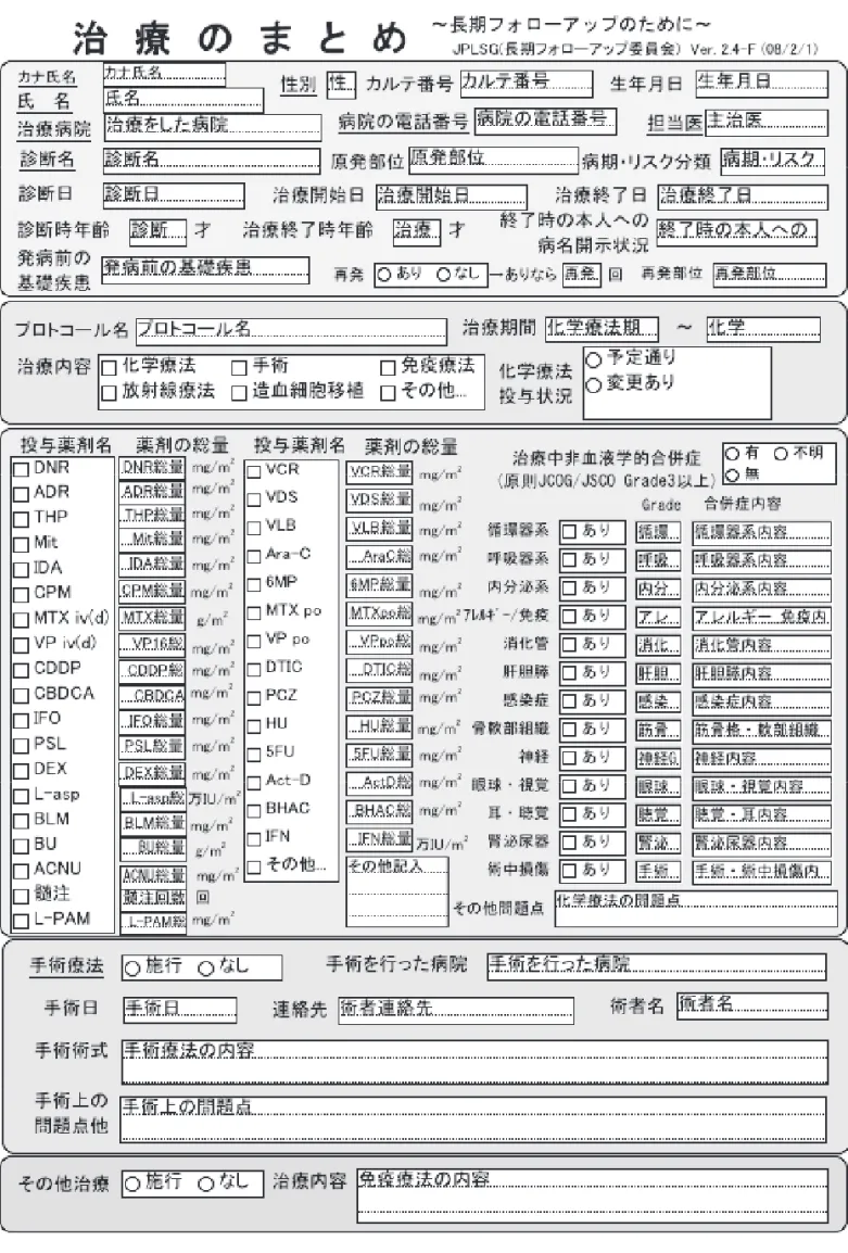 図 1 患者さん用の「治療のまとめ」 （JPLSG 長期フォローアップ委員会作成）
