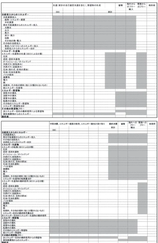 表 12 エネルギー勘定の物的供給使用表