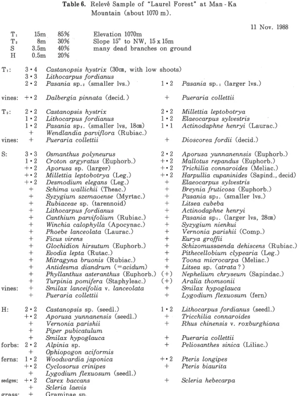 Table  6.  RelevS  Sample  of  "Laurel  Forest"  a t  Man  -  K a   Mountain  (about  1070 m ) 