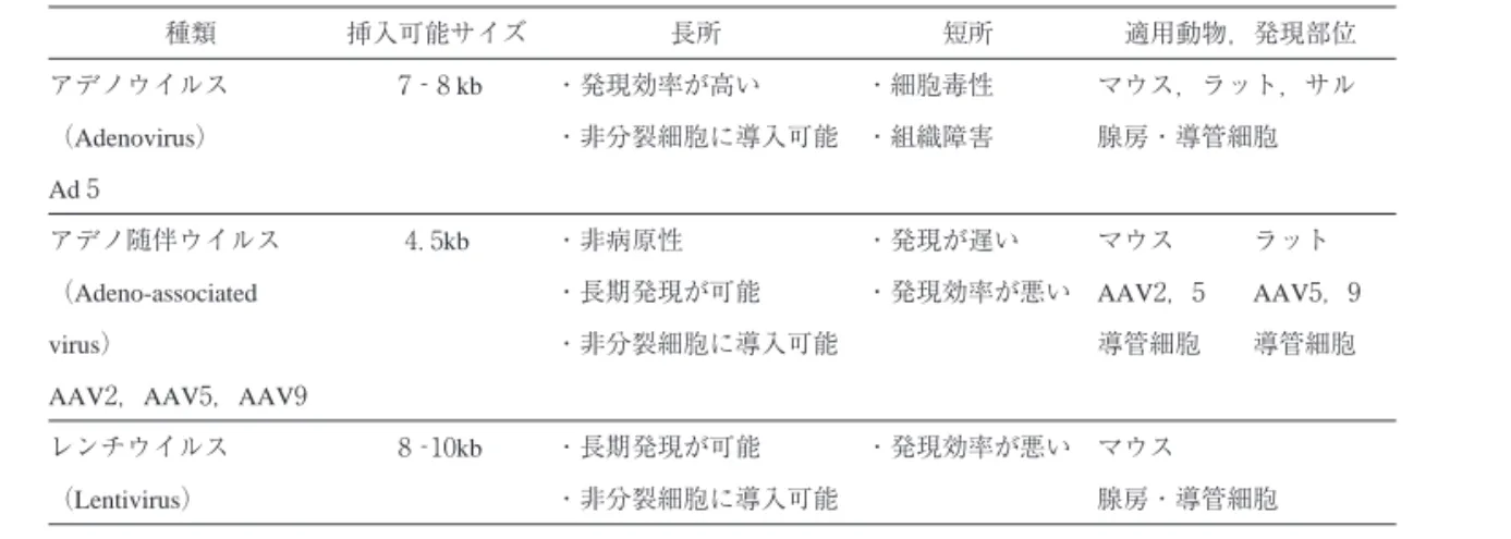 表 ウイルスベクターの特徴
