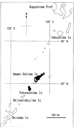 Fig. 1.  Map of Tokunoshima Island and Amami-Oshima Island.