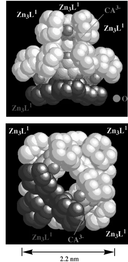 Fig. 1. Crystal Structure of the 2：3 Complex 16 Formed by Self-Assembly of 12 (Zn 3 L 1 ) and Cyanuric Acid Dianion (CA 2－ )