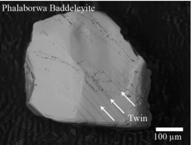 Figure 1. Backscattered electron image of baddeleyite grain. 