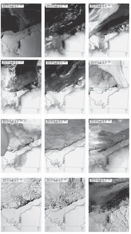 図  1 2005 年 2 月〜2006 年 1 月のリュツォ・ホルム湾域の NOAA 衛星画像 Fig. 1.    NOAA satellite images of the Lützow-Holm bukta area from February 2005 to January 2006.