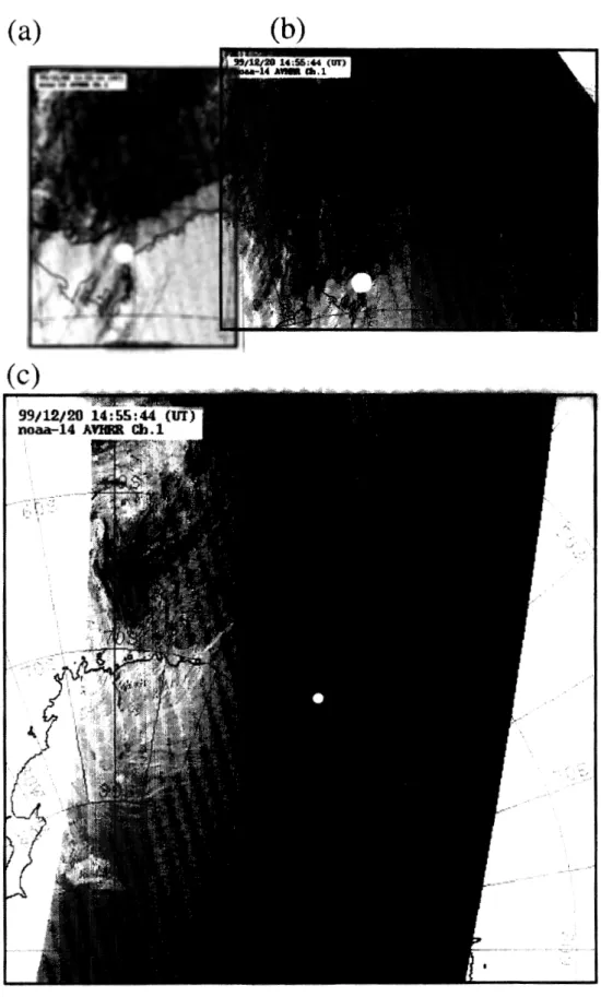 図 8 昭和基地 Web で公開されている 3 つの領域の画像の例. C ー）は昭和基地付近を示す．