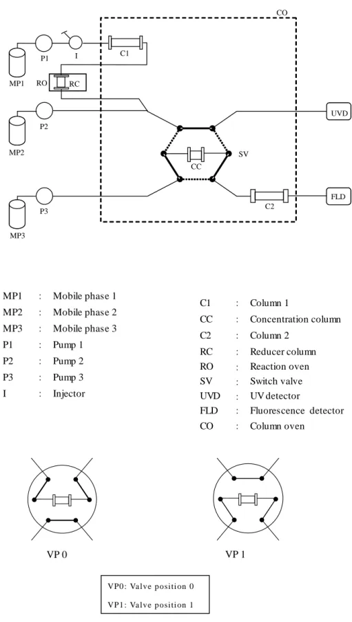 Fig. 4  Schematic diagram of the column switching  HPLC system 