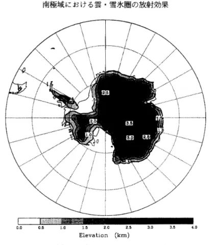 図 2 南極大陸氷床標高分布図， ERBE 2SX2.5 ゜グリッドでの値．