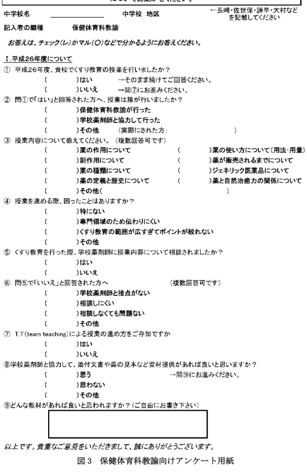 図 3  保健体育科教諭向けアンケート用紙 