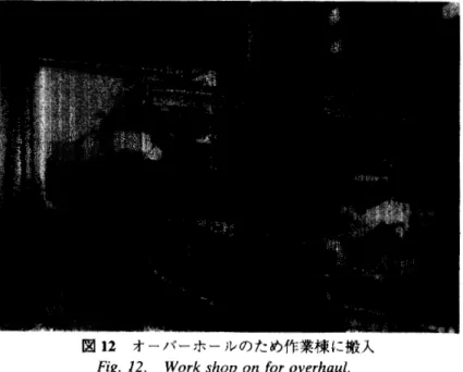 図 1 2 オーバーホールのため作業棟に搬入 F i g .   1 2 .   Work shop on f o r  o v e r h a u l . 