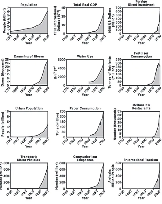 図 1　産業革命開始以来の人間活動の変化 ［Steffen, 2004］
