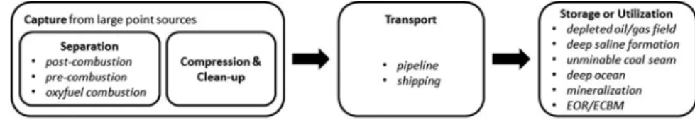 Fig. 1. Carbon capture and storage (CCS) chain. (Note: Modif﻿ied based on Rubin et al., 2012 [7] and IEA, 2013 [5].)