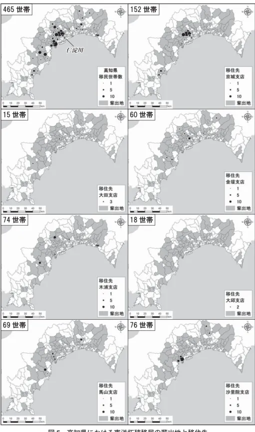 図 5  高知県における東洋拓殖移民の輩出地と移住先
