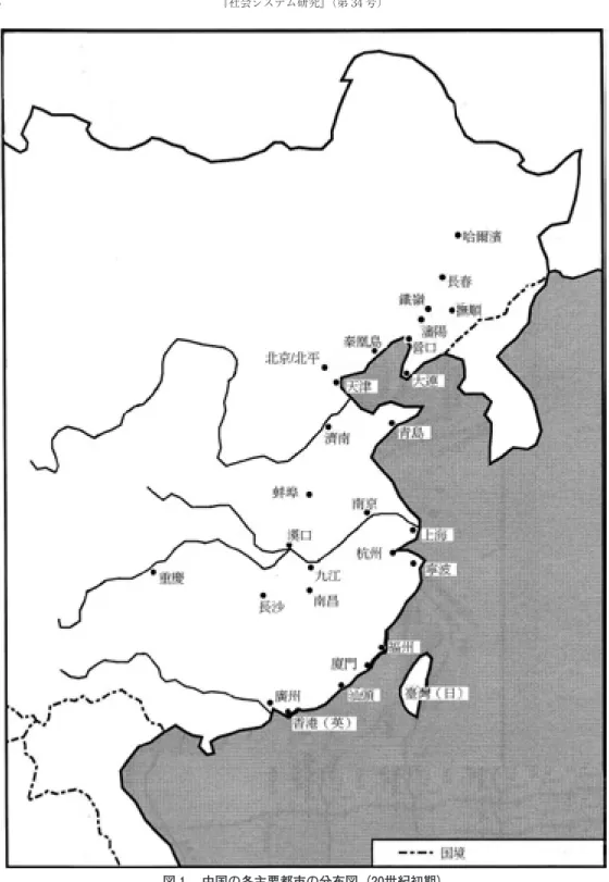 図 1 ，中国の各主要都市の分布図（20世紀初期）