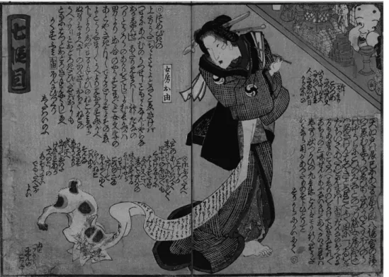 図 20　景筆作・国貞画『 仮名 手本 夜光玉』中巻七ウ八オ  （立命館大学ARC蔵、arcBKE2-0004） 図 19　　湖龍斎画［仮名手本忠臣蔵七段目］（赤穂市立歴史博物館蔵） 図 22　国芳画「見立てうちん蔵　七段目」 （立命館大学ARC蔵、arcUP0553） 図 21　国貞画「絵兄弟忠臣蔵　七段目」 （立命館大学ARC 蔵、arcUP2816）「忠臣蔵もの」の艶本