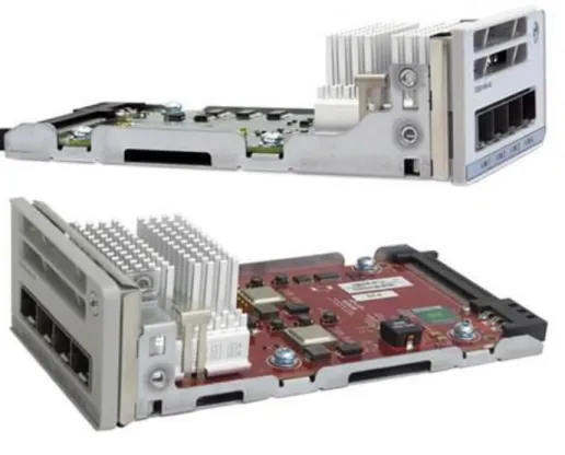 図 2.   Cisco Catalyst 9200 シリーズ スイッチ ネットワーク モジュール  表 2.  ネットワーク モジュールの部品番号と説明  ネットワーク モジュール  説明  C9200-NM-4G  4 X 1 G ネットワーク モジュール  C9200-NM-4X  4 X 1 G/10 G ネットワーク モジュール  C9200-NM-BLANK  ネットワーク モジュールなし  その他の詳細については、以下のドキュメントに記載のよくある質問をお読みください。 https://www