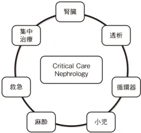 図 3 Critical Care Nephrology を構成するメンバー集中治療Critical CareNephrology循環器小児麻酔腎臓救急透析