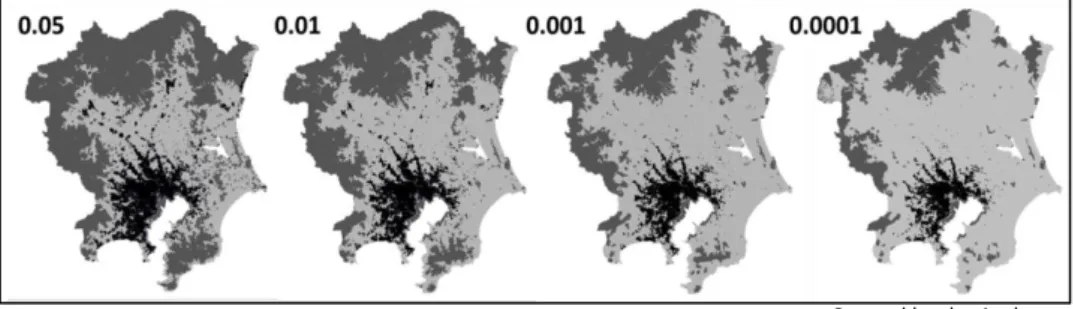 Figure 4.2: The 5 Clustering types at 0.05, 0.01, 0.001 and 0.0001 Level Of Significance