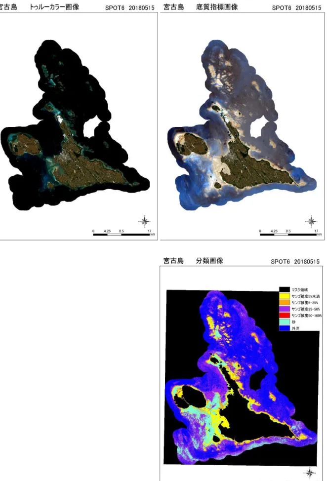 図  2.2-7  底質指標画像とサンゴ礁底質分類図（宮古島） 