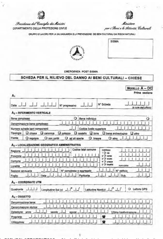 図 ８  文化財（教会）の損傷の評価に関するチェックシート（ Schede di valutazione e censimento dei danno al beni culturali- culturali-Chiese