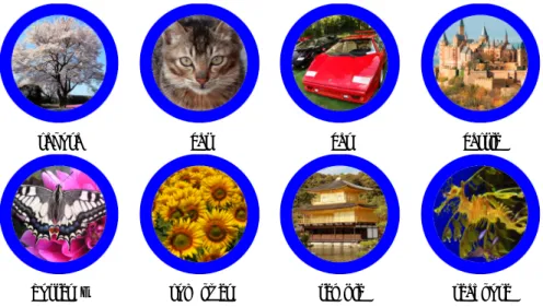 図 1 本研究で使用する円形マーカー の向きに注目する . まず向きの基準となる画像を用意し , この基準画像と識別画像との間で 抽出した局所特徴の対応づけを行う . そして , 対応づけられた局所特徴間の向きの角度差か らマーカーの向きを推定する 
