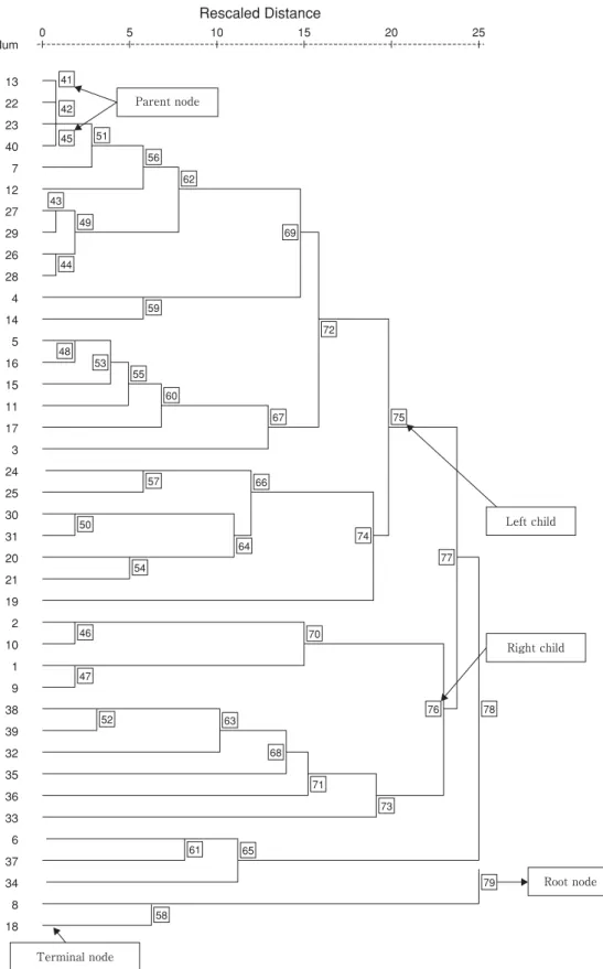 Fig. 1 Dendrogram using average linkage (between groups) method for 40 objects