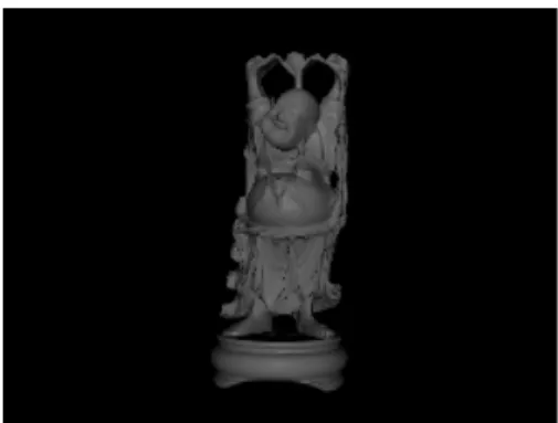 図 4 光源情報の推定 図 5 視点変更 BRDF である．ここで， y 軸を z 軸と視線方向との内積で 求まる単位ベクトル， x 軸を y 軸と z 軸との内積で求まる 単位ベクトルとしたとき，視線方向は xz 平面上に存在す るので ϕ v は常に 0 となる．そのため， BRDF は θ v , θ l , ϕ l のみの関数となる．いま，画素 p に関するこれらの角度を まとめて s = (θ v (p), θ l (p), ϕ l (p)) (10) とおく．また，次式のように， f r を基底