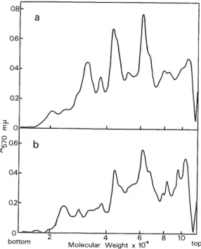 Figure 3 shows the electrophoretic patterns of proteins extracted from the nuclear particles containing HnRNA in sodium dodecylsulfate polyacrylamide gels