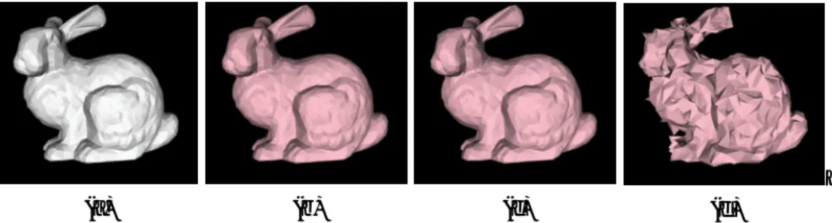 図 1. 変調振幅 α ，拡散率 c = 15 の電子透かしを埋め込まれた，”bunny”モデル (1494 vertices, 2915 faces)．
