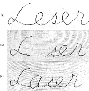 Fig. 14 Correction of a display using the partial reject function, (a) wrong writing, (b) Elimination caused by the partial reject function, and (c) corrected writing.