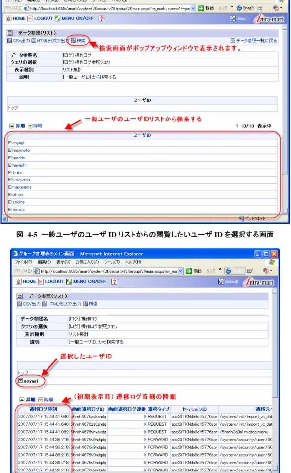 図 4-6 選択された一般ユーザの操作ログ一覧 