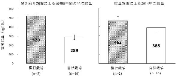 図 2.3  慣行栽培と自然栽培の収量比較． 