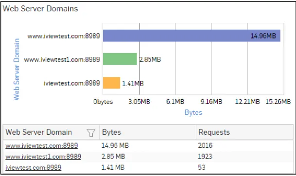 図  10: Web サーバードメイン テーブルまたはグラフの「Web サーバードメイン」ハイパーリンクをクリックして、フィ ルタした Web  サーバー使用状況レポート  (p