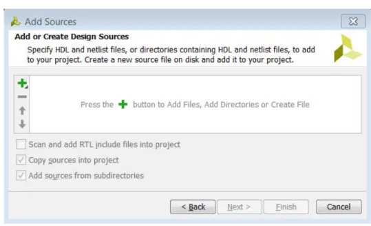 図  1-7 は、 最初のページで [Add or Create Design Sources] をオンに し て [Next] を ク リ ッ ク し た と き に表示 さ れる ページ を示 し ます。