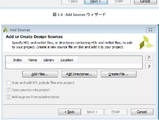 図 1-5 : Add Sources ウ ィ ザー ド  : [Add or Create Design Sources] ページ