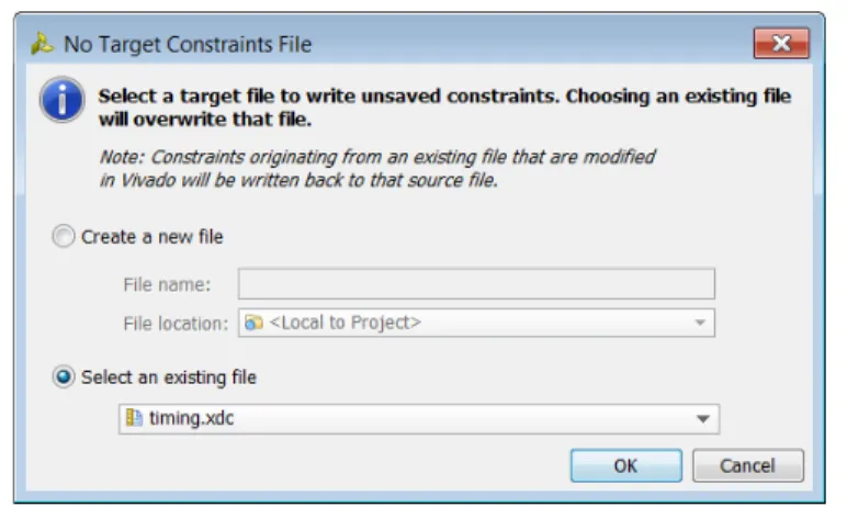 図  12 : [No Target Constraints File]  ダイアログ  ボックス 