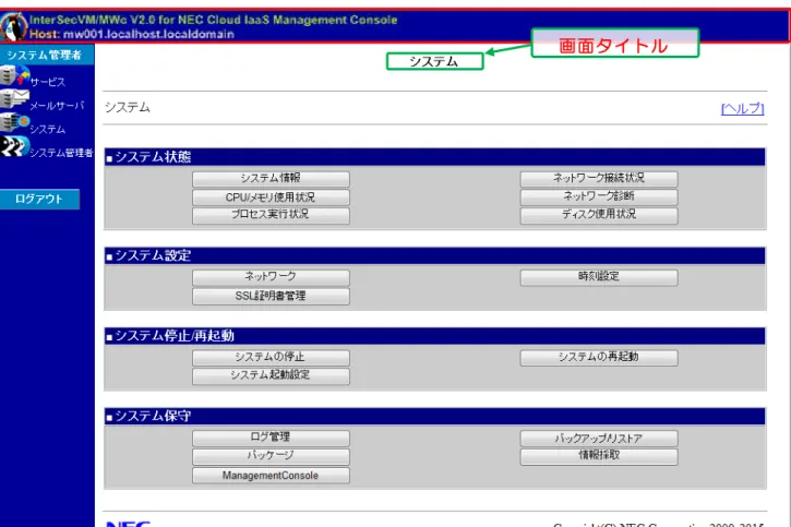 図 . Management Console 画面構成サンプル 