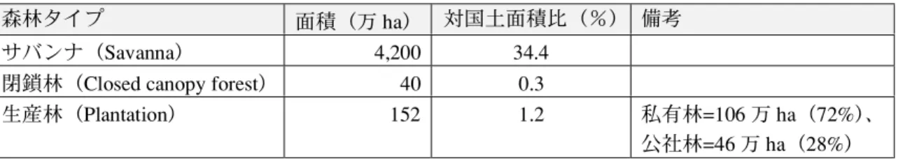 表  2 森林タイプ別面積