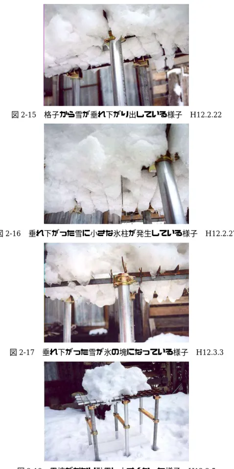 図 2-16  垂れ下がった雪に小さな氷柱が発生している様子  H12.2.27 