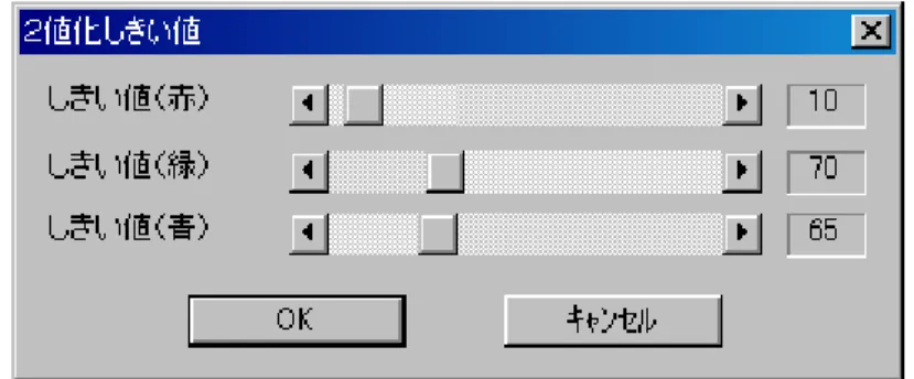 図 3.12 は多数の肌のサンプルを H と S の値を色相環にプロットしたものである。色相 環（ H[0∼359]）は 3 時方向を 0 とし、反時計回りに値が大きくなる。S[0∼100]は色彩を 表し、色相環の中心からの距離で表している。V[0∼100]は明度であり、色相環の円に直 行する軸を取る。V の値が小さいほど色が暗くなっていく。  H の値は、1∼8 が日本人、9 が白人種、10 が黒人種の肌データとなる。先行研究[9]で は H の範囲を 6∼38 としているが、本研究では H の値の 0∼