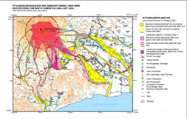 図 4.3.2   東ジャワ、Semeru 火山の火山災害ハザードマップ 