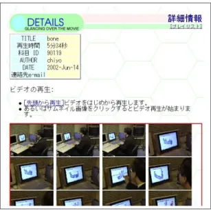 図 6 Details of the movie page オトラック、オーディオトラックなどに加えヒントト ラックが必要である ( 図 1) 。この種の変換を実装する にあたり、商用のライブラリを用いる方法や、フリー ソフトを用いる方法を検討したが、前者はコストが非 常に高くなってしまう問題があり、後者は適当なもの が見つからなかった。そこで、 MacOS や Windows で 利用可能な QuickTime のライブラリを利用すること にした。 QuickTime のライブラリは c ( あるいは c