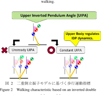 図  2  二重倒立振子モデルに基づく歩行運動指標  Figure 2  Walking characteristic based on an inverted double 